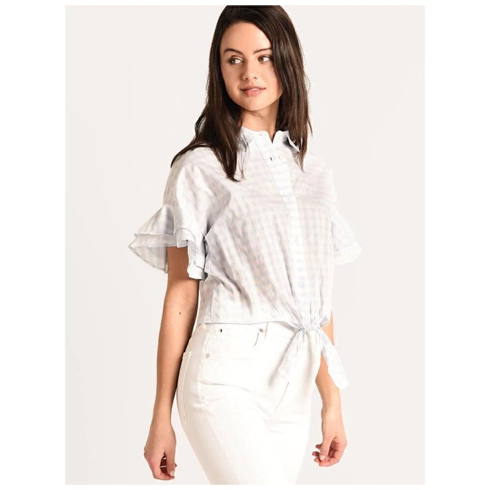 Cupcakes and Cashmere Sunnie Tie Hem 100% Cotton Gingham Shirt Women's Size M - Picture 10 of 10